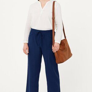 Navy Blue Drawstring Wide-Leg Linen Pants Size 16WP – Comfy Relaxed Fit